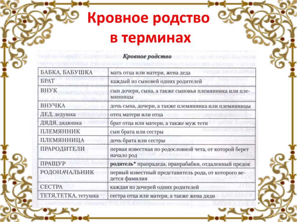 Виды родства и свойства. Кровное родство. Термины родства. Степени кровного родства. Терминология родства в русском языке.