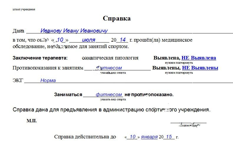 Справка о посещении занятий дополнительного образования образец