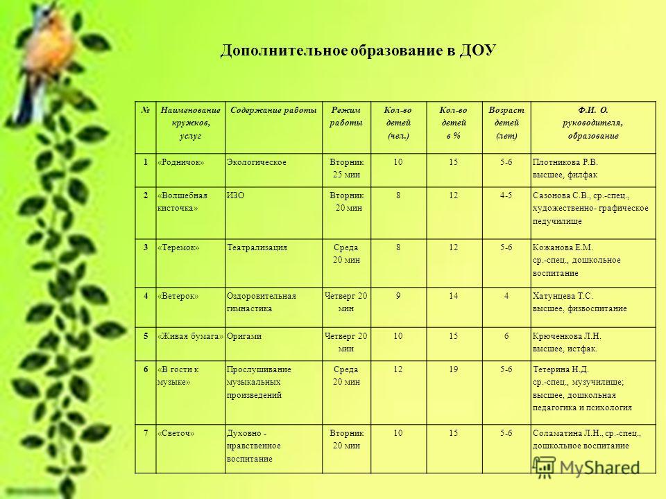 План кружка для детского сада