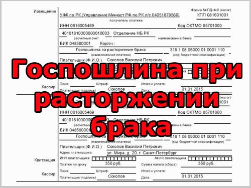 Образец госпошлины на расторжение брака