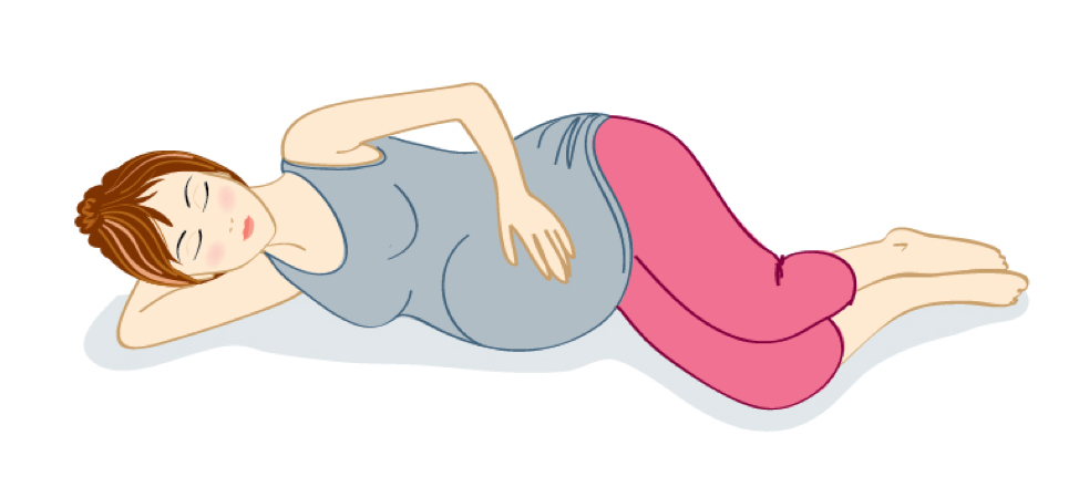 Лечь набок. Упражнения для беременных лежа. Позы лежа.